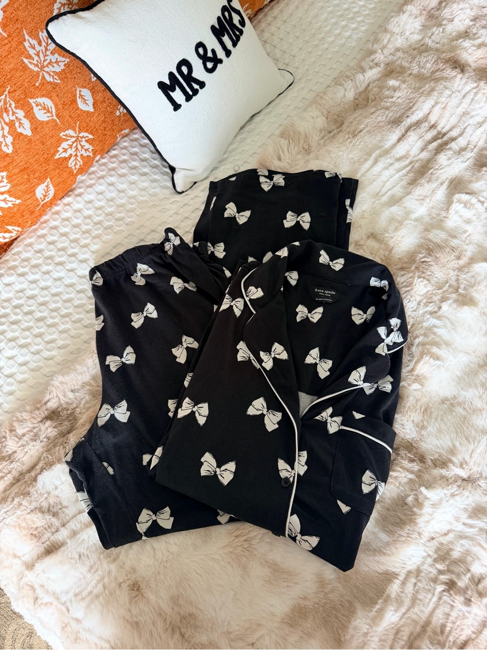 kate spade Black Bow-Print Pajama Set